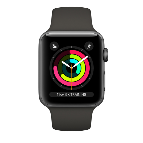 اپل واچ سری ۳ مدل 38mm Space Gray Aluminum Case with Black Sport Band