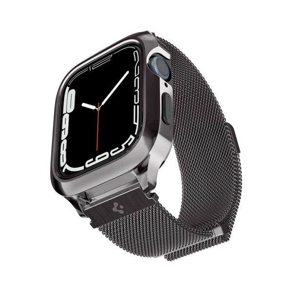 بند و کیس اپل واچ ۴۴/۴۵ میلی‌متری اسپیگن مدل Spigen Metal Fit Pro Case - خاکستری