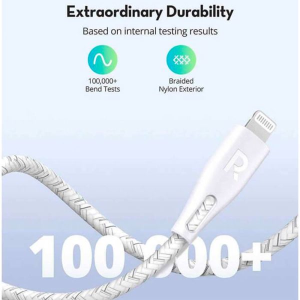 کابل تبدیل USB-C به لایتنینگ راوپاور مدل RP-CB1018 طول 2 متر | رنگ سفید