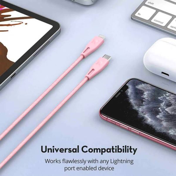 کابل تبدیل USB-C به لایتنینگ راوپاور مدل RP-CB1018 طول 1.2 متر | رنگ صورتی