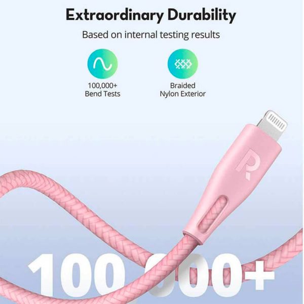 کابل تبدیل USB-C به لایتنینگ راوپاور مدل RP-CB1018 طول 1.2 متر | رنگ صورتی