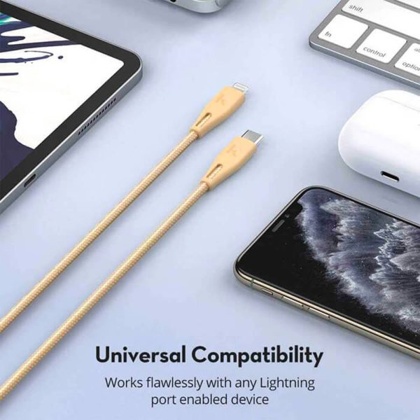 کابل تبدیل USB-C به لایتنینگ راوپاور مدل RP-CB1018 طول 1.2 متر | رنگ طلایی