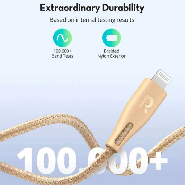 کابل تبدیل USB-C به لایتنینگ راوپاور مدل RP-CB1018 طول 1.2 متر | رنگ طلایی