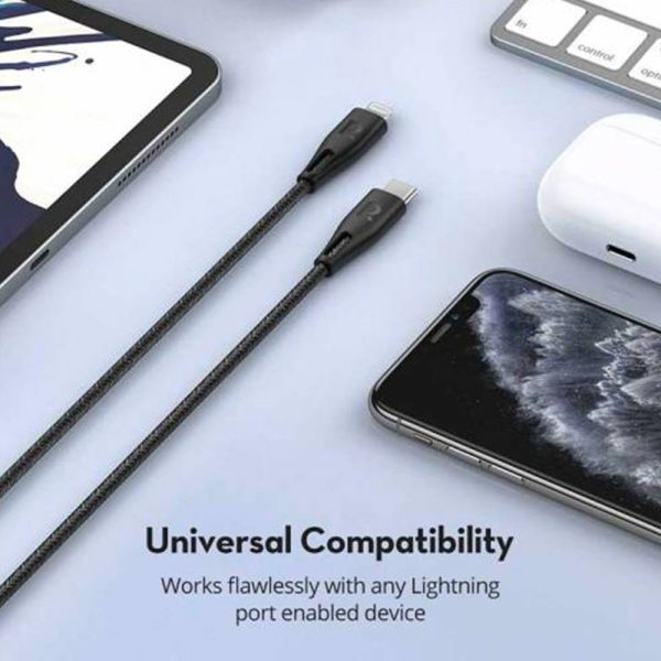 کابل تبدیل USB-C به لایتنینگ راوپاور مدل RP-CB1018 طول 2 متر | رنگ مشکی