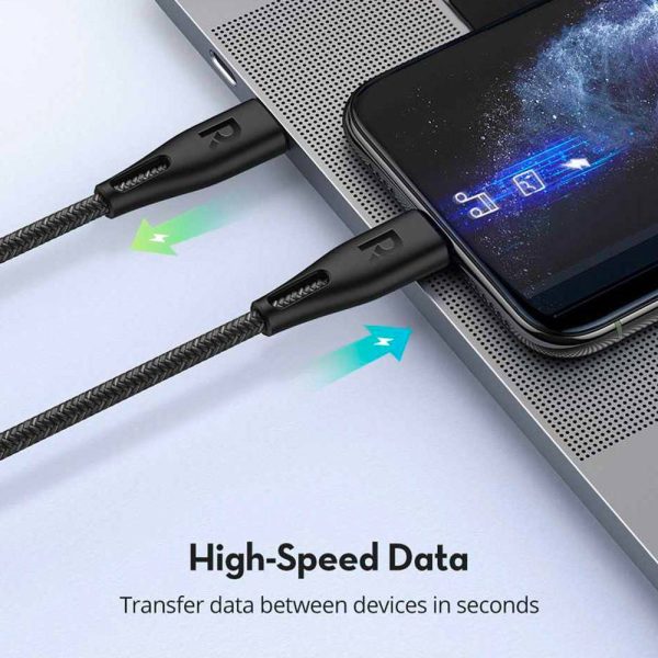 کابل تبدیل USB-C به لایتنینگ راوپاور مدل RP-CB1018 طول 2 متر | رنگ مشکی