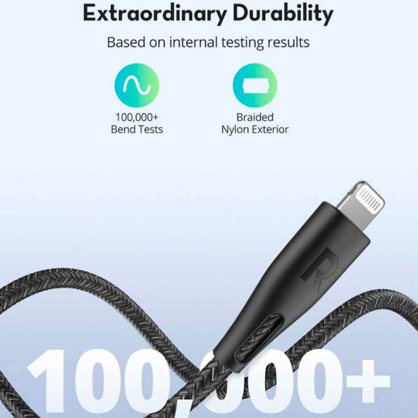 کابل تبدیل USB-C به لایتنینگ راوپاور مدل RP-CB1018 طول 2 متر | رنگ مشکی
