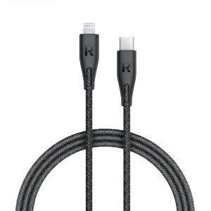 کابل تبدیل USB-C به لایتنینگ راوپاور مدل RP-CB1018 طول 2 متر | رنگ مشکی