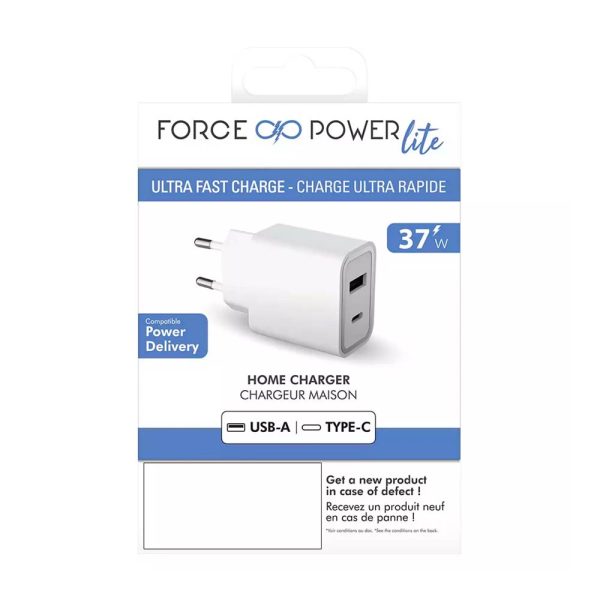 آداپتور شارژر دیواری فورس مدل FPLICS2AC37WPDW توان 37 وات