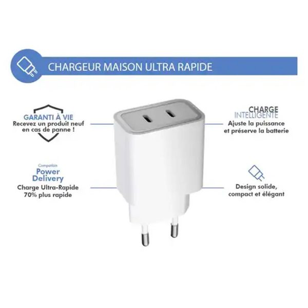 شارژر دیواری 45 وات فورس مدل FPLICS2CC45WPDW PD با دو پورت USB-C