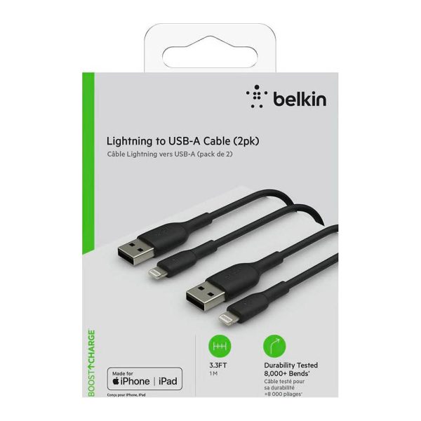 کابل شارژ لایتنینگ به A-USB / بسته بندی ۲ عددی بلکین مدل CAA001bt1MBK2PK | رنگ مشکی