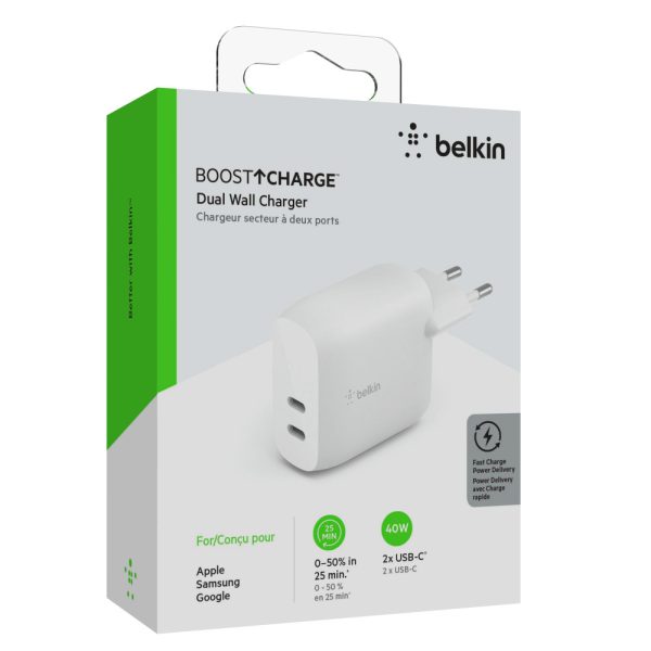شارژر دیواری شارژ سریع 60 وات USB-C بلکین مدل WCH002vfWH