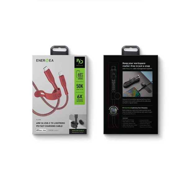 کابل USB-C 60W به LIGHTNING انرژیا مدل FLOW رنگ قرمز
