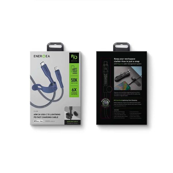 کابل USB-C 60W به LIGHTNING انرژیا مدل FLOW رنگ آبی