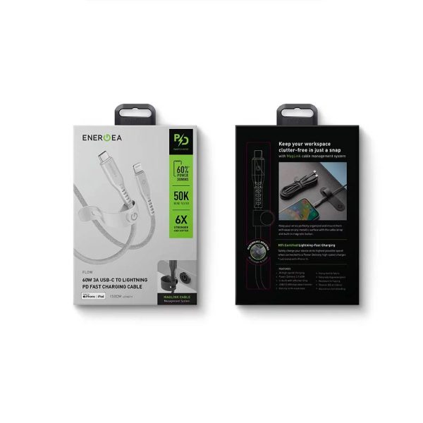 کابل USB-C 60W به LIGHTNING انرژیا مدل FLOW رنگ سفید طول ۱.۵ متری