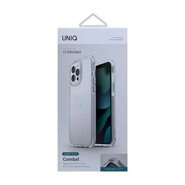 قاب آیفون ۱۳ پرو برند یونیک مدل UNIQ HYBRID IPHONE 13 Pro COMBAT ARAMID comafrst رنگ شفاف