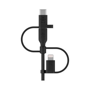 کابل شارژ 1 به 3 Micro-USB و USB-C ، لایتنینگ USB-A بلکین مدل CAC001bt1MBK | رنگ مشکی
