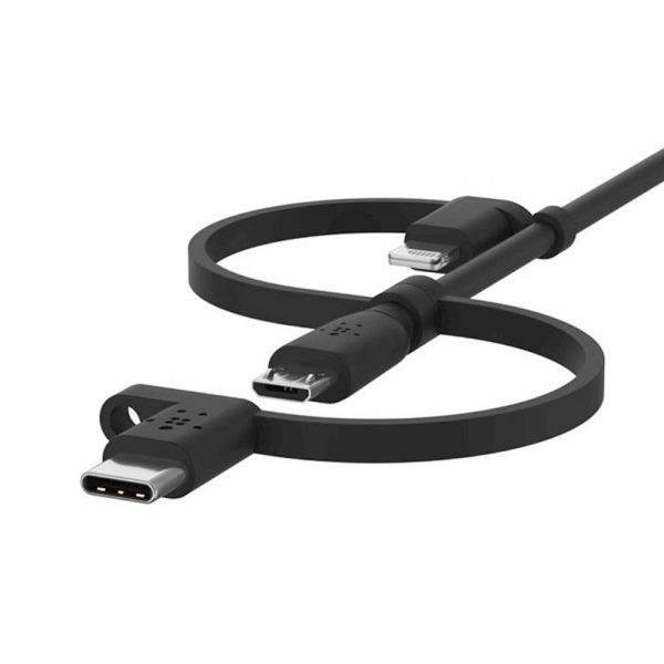 کابل شارژ 1 به 3 Micro-USB و USB-C ، لایتنینگ USB-A بلکین مدل CAC001bt1MBK | رنگ مشکی