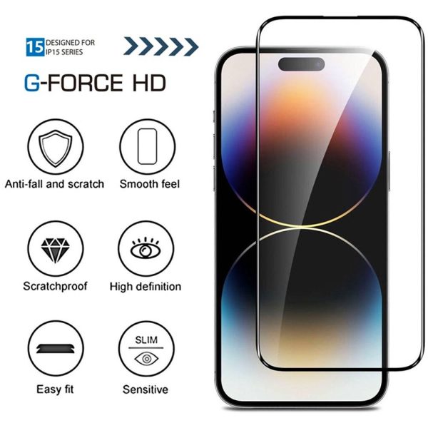محافظ صفحه نمایش آیفون ۱۵ پرو مکس برند جیتک مدل G-TECH G-FORCE HD IPHONE 15 Pro Max