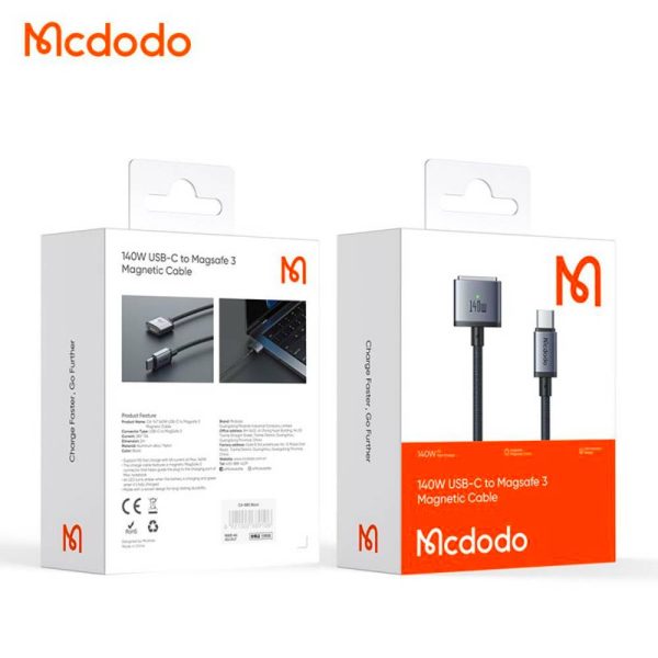 کابل شارژ 140 وات مک بوک تایپ سی به مگ سیف 3 مک دودو مدل MCDODO CA-1470 | طول 2متر