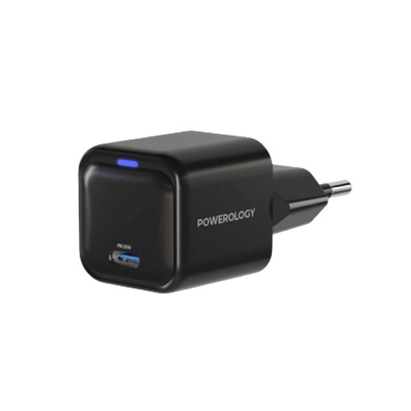 شارژر دیواری تایپ سی 20 وات پاورولوژی Powerology Ultra-Compact 20W GaN PD Charger PWCUQC015