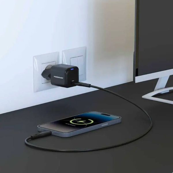 شارژر دیواری تایپ سی 20 وات پاورولوژی Powerology Ultra-Compact 20W GaN PD Charger PWCUQC015