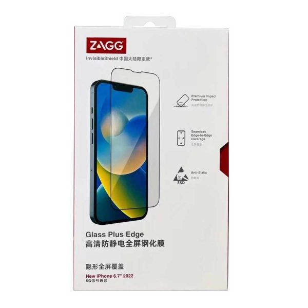 محافظ صفحه نمایش آیفون 14 13 برند زَگ مدل ZAGG Glass Plus Edge IPHONE 13 14