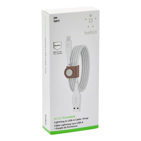 کابل شارژ بلکین Lightning to USB-A مدل DuraTek طول ۳ متر | رنگ سفید