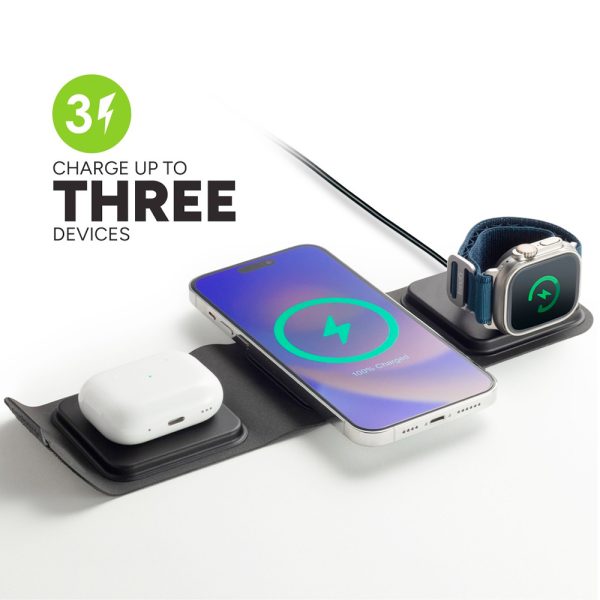 شارژر بی‌سیم سه‌کاره موفی مدل Mophie 3-in-1 travel charger with MagSafe