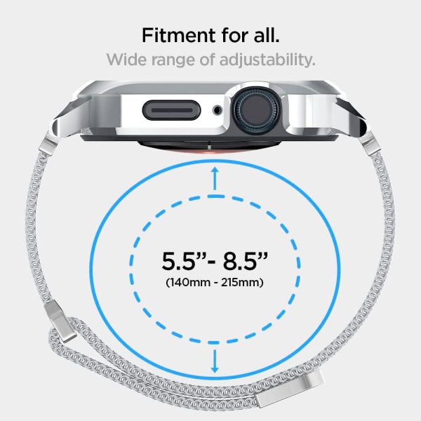 بند و کیس اپل واچ ۴۴/۴۵ میلی‌متری اسپیگن مدل Spigen Metal Fit Pro Case - نقره ای