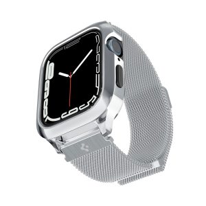 بند و کیس اپل واچ ۴۴/۴۵ میلی‌متری اسپیگن مدل Spigen Metal Fit Pro Case - نقره ای