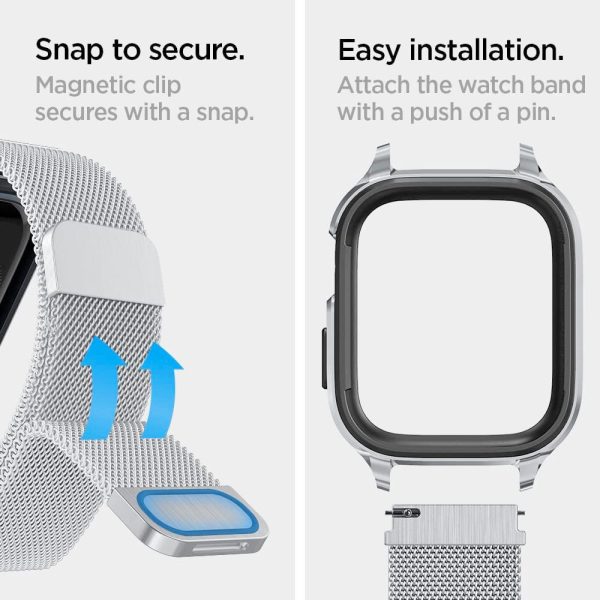 بند و کیس اپل واچ ۴۴/۴۵ میلی‌متری اسپیگن مدل Spigen Metal Fit Pro Case - نقره ای