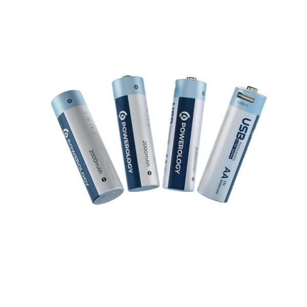 باطری قلمی شارژی پاورولوژی Powerology Rechargeable Battery پک ۴تایی
