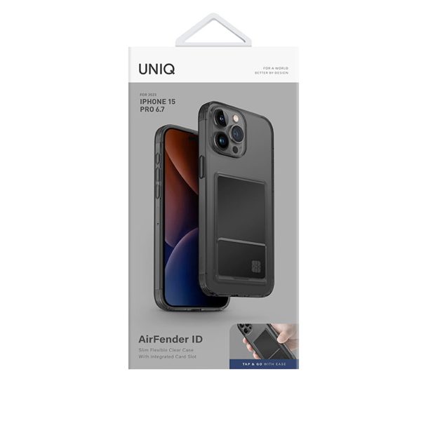 قاب آیفون ۱۵ پرو مکس دودی برند یونیک مدل UNIQ HYBRID IPHONE 15 Pro Max AIR FENDER ID