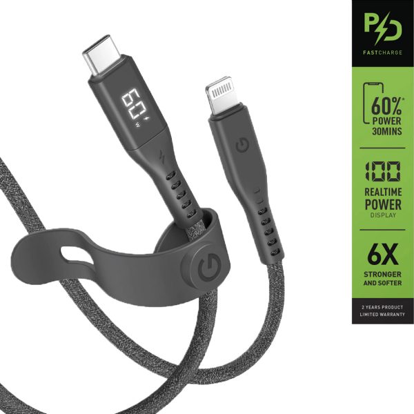 کابل USB-C 60W به LIGHTNING انرژیا مدل FLOW with Display رنگ مشکی