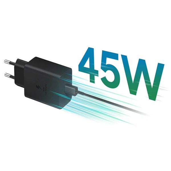 شارژر دیواری سامسونگ 45W دو پین مدل EP-TA845 توان 45 وات به همراه کابل تایپ سی