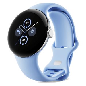 ساعت هوشمند گوگل پیکسل ۲ | Google Pixel Watch 2 رنگ نقره‌ای با بند آبی