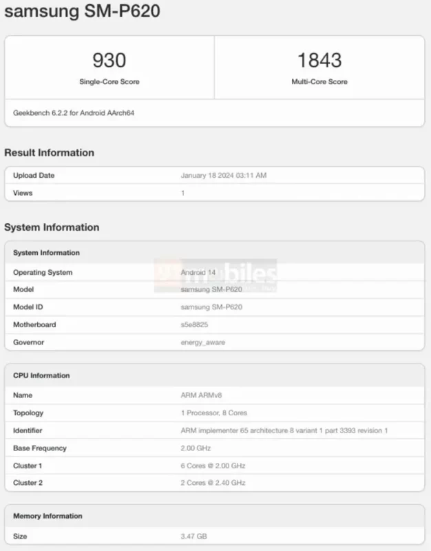 samsung sm p620 geekbench tablet