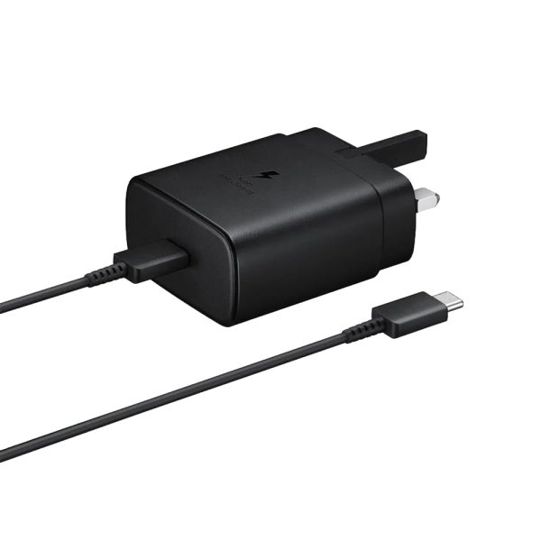 شارژر دیواری سامسونگ 45W سه پین مدل EP-TA845 توان 45 وات به همراه کابل تایپ سی