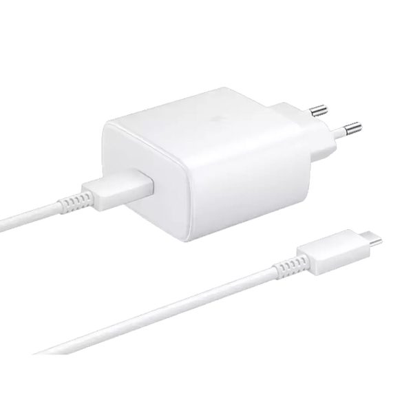 شارژر دیواری سامسونگ 45W دو پین مدل EP-TA845 توان 45 وات به همراه کابل تایپ سی
