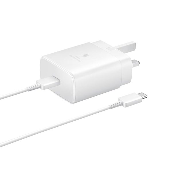 شارژر دیواری سامسونگ 45W سه پین مدل EP-TA845 توان 45 وات به همراه کابل تایپ سی