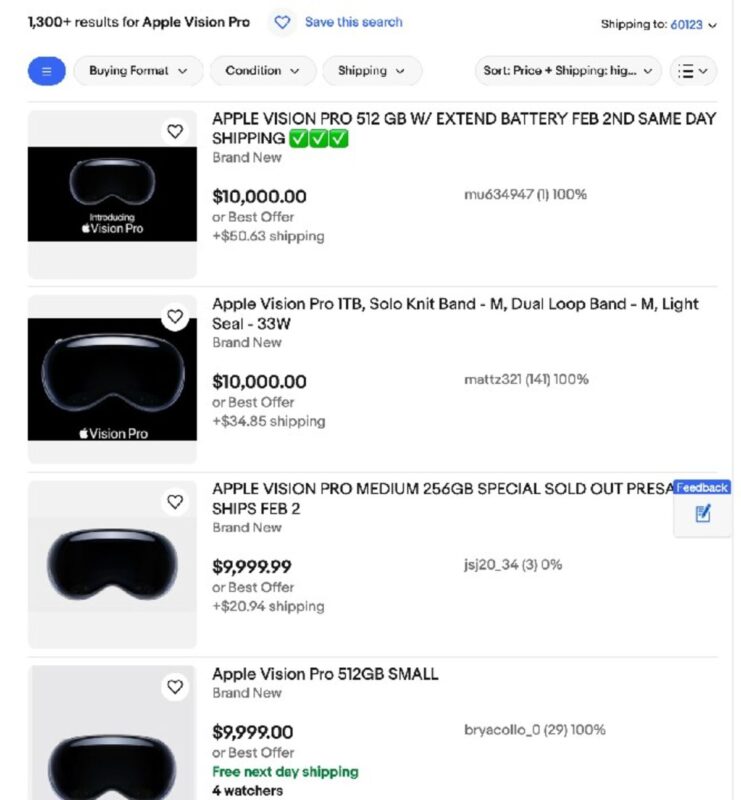 vision pro ebay listings