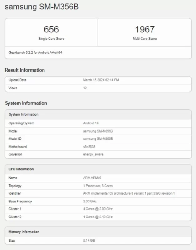 samsung galaxy m35 5g geekbench 1 1