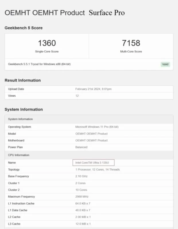 surface pro 10 benchmark score leak 1