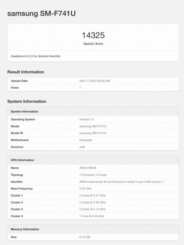 galaxy z flip 6 geekbench opencl score 2