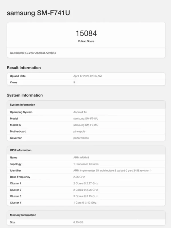 galaxy z flip 6 geekbench vulcan score