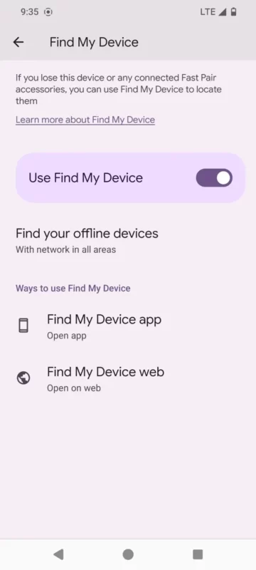 find my device settings