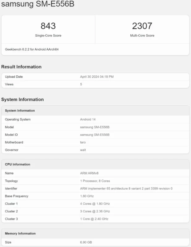 galaxy f55 geekbench