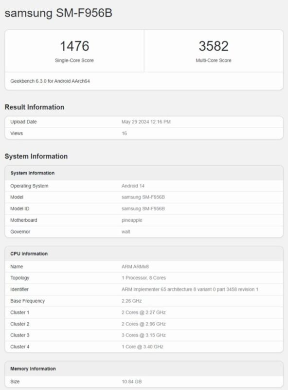 galaxy z fold6 geekbench