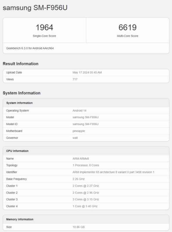 galaxy z fold6 geekbench 2