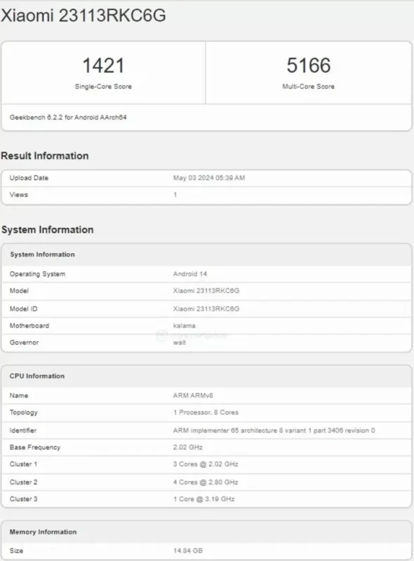 poco f6 pro geekbench score